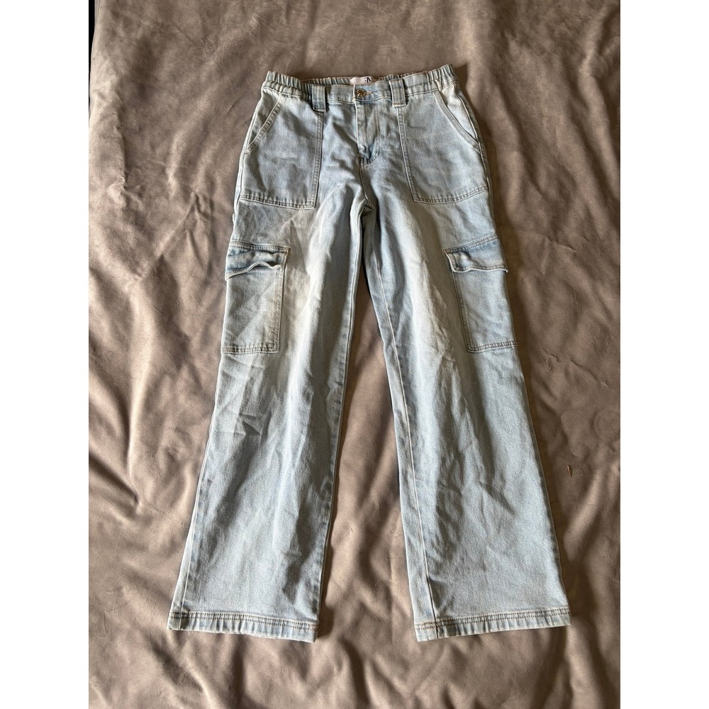 Flying Angel Light Wash Cargo Jeans Wide Leg Utility Denim Pants
